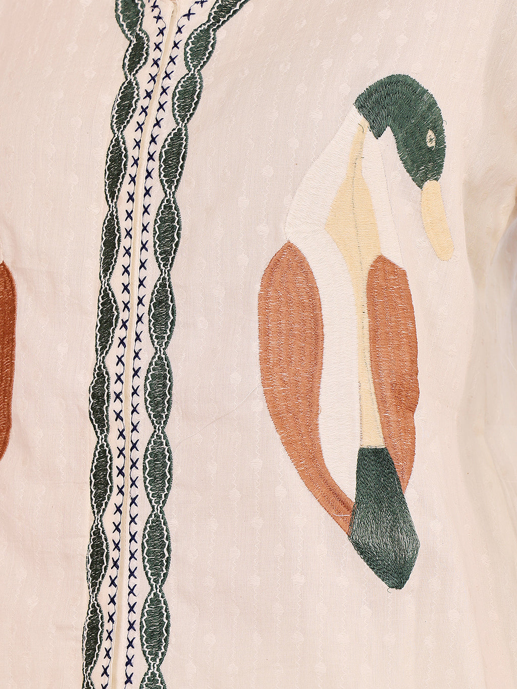 Ivory White Embroidered Co-Ord Set With Green Botanical Motif