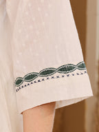 Ivory White Embroidered Co-Ord Set With Green Botanical Motif