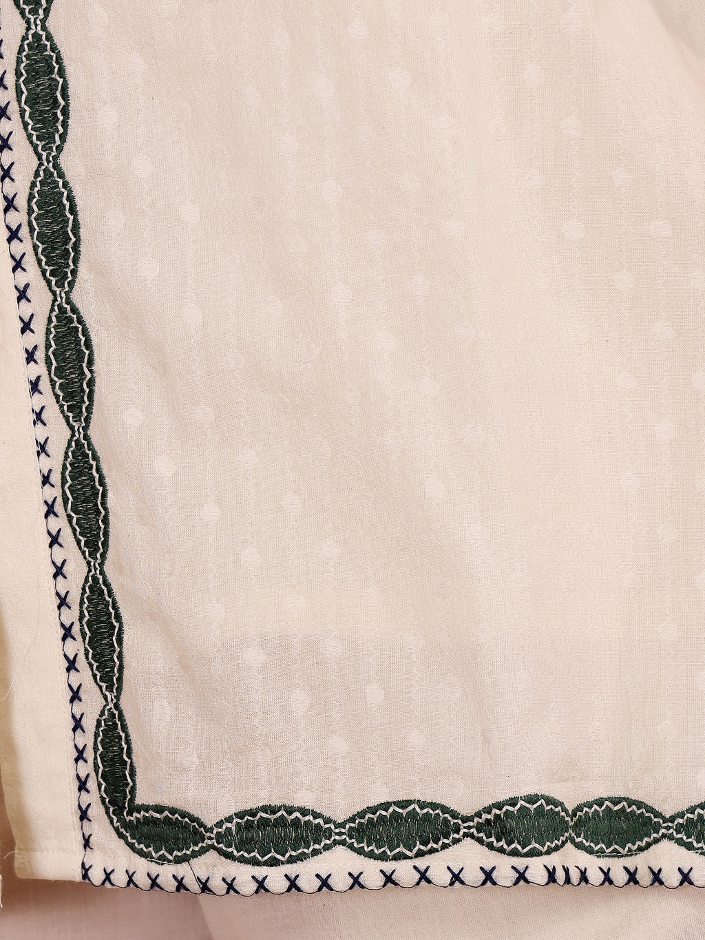 Ivory White Embroidered Co-Ord Set With Green Botanical Motif