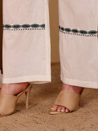 Ivory White Embroidered Co-Ord Set With Green Botanical Motif