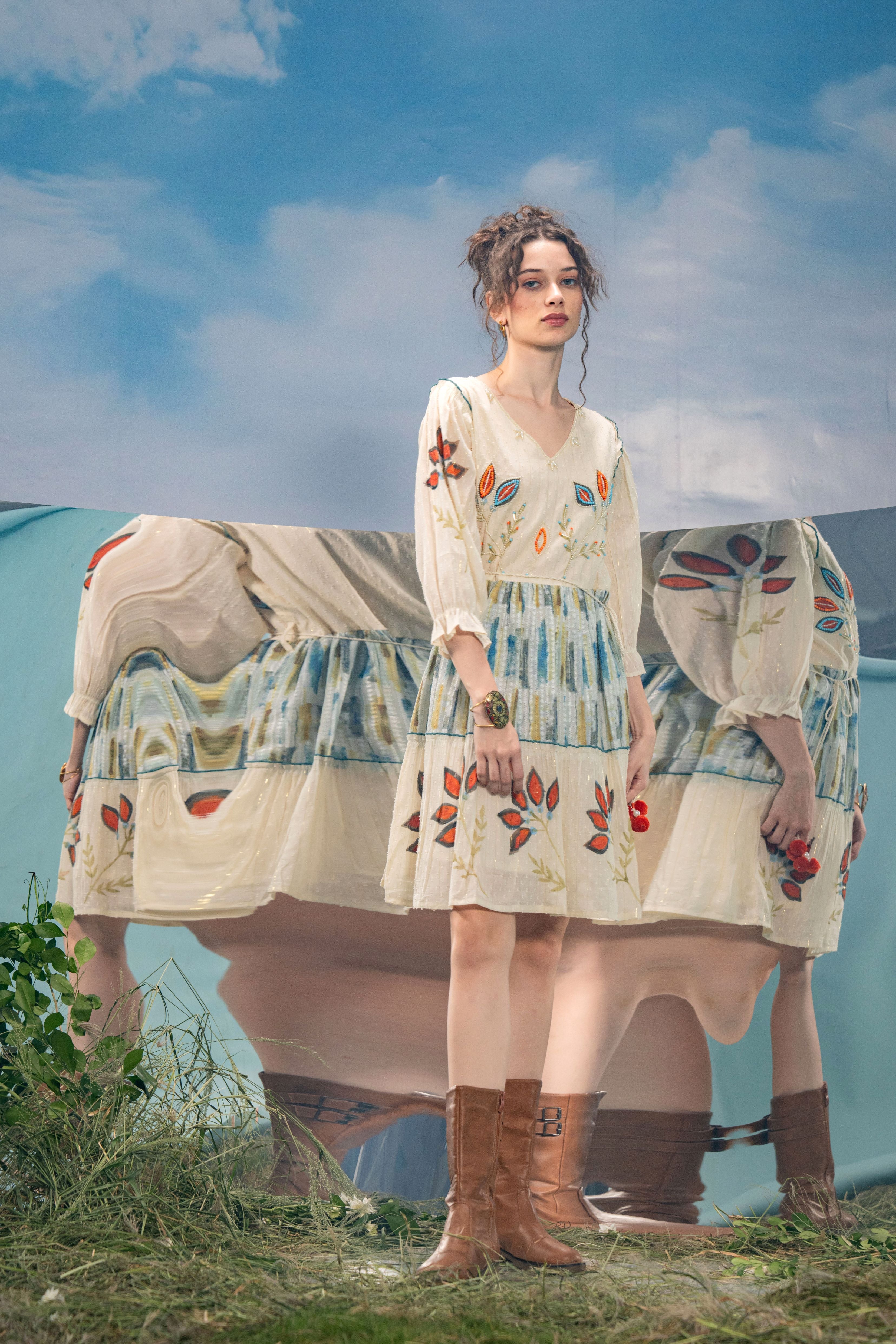 Ivory Bloom Embroidered Dress