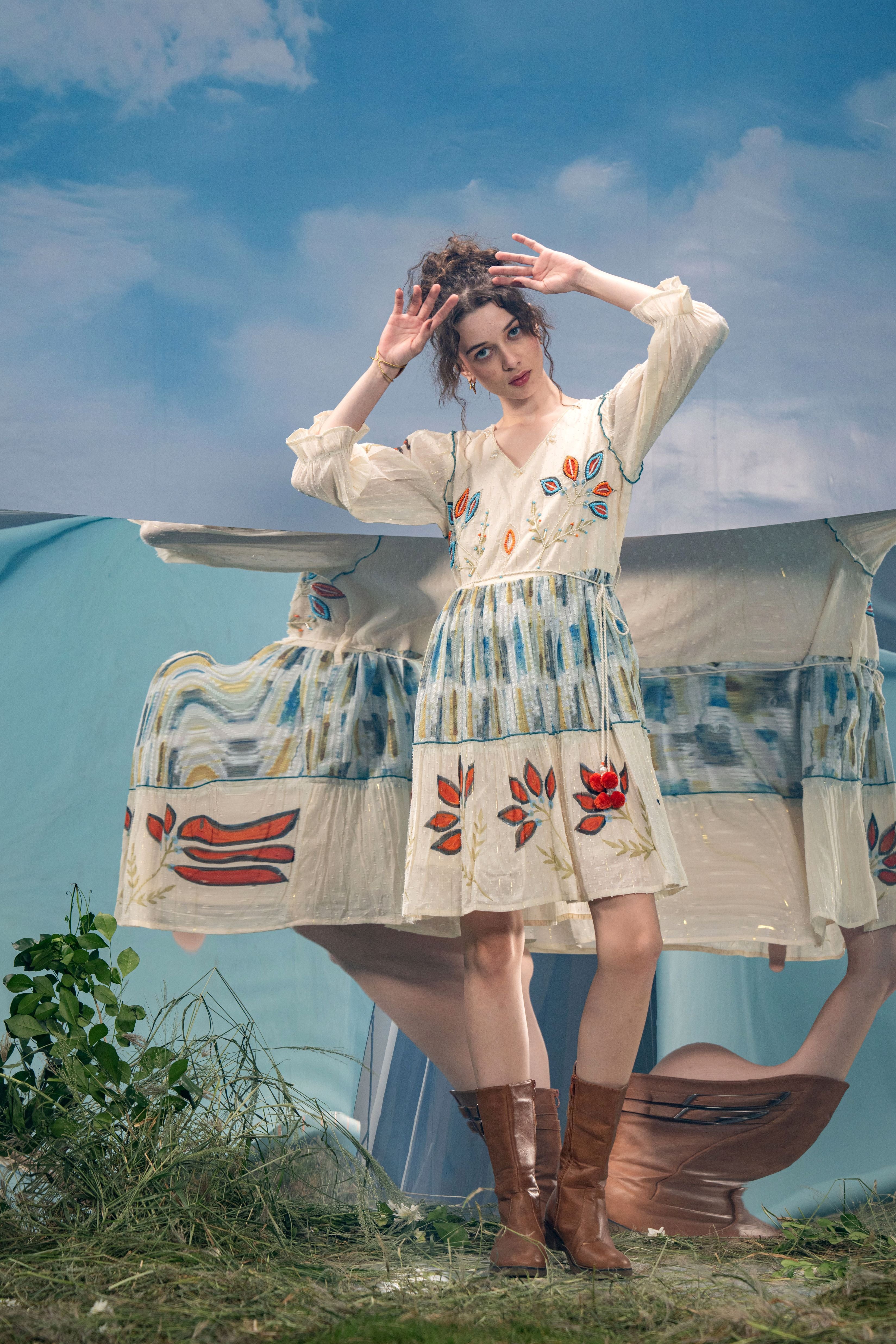 Ivory Bloom Embroidered Dress