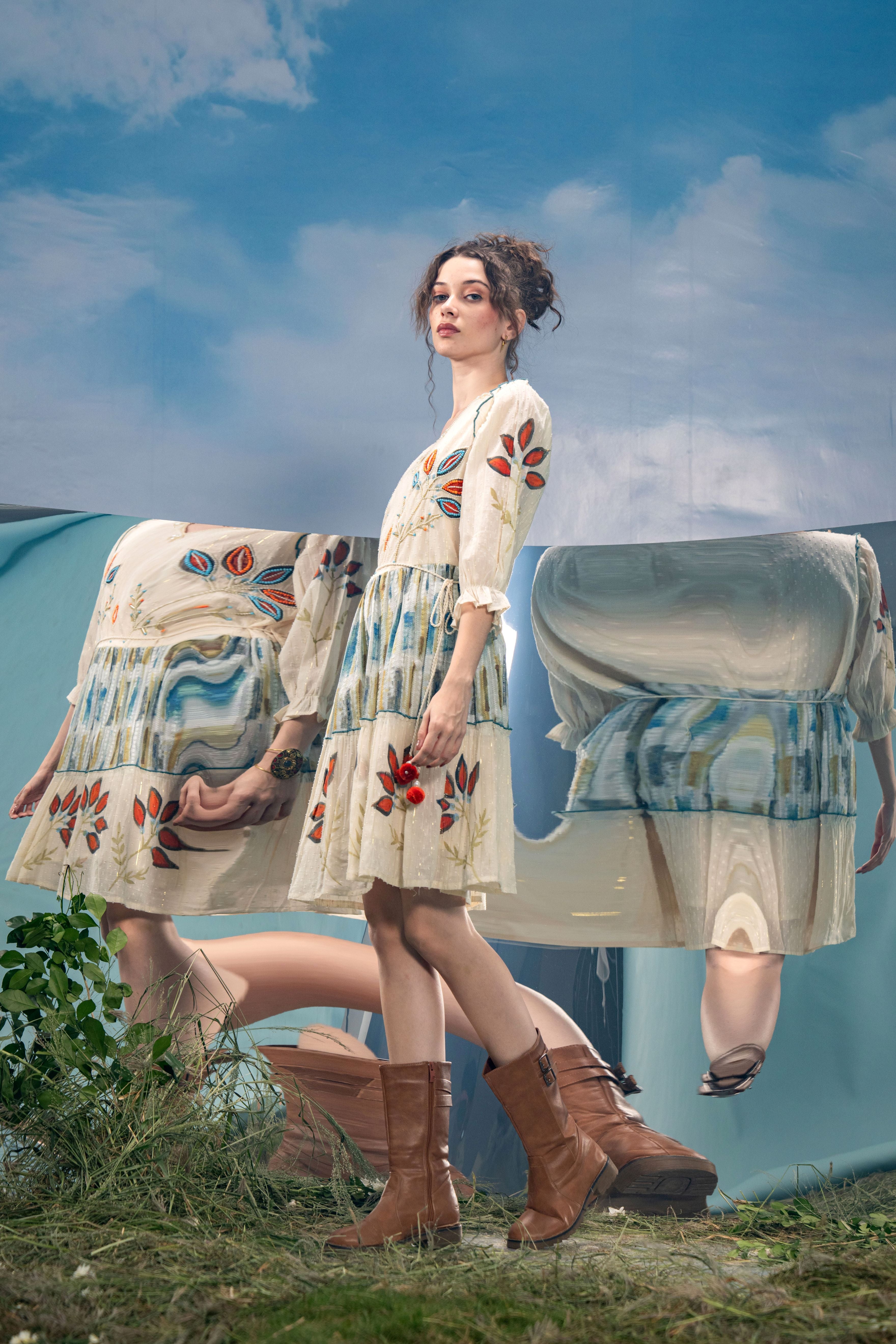 Ivory Bloom Embroidered Dress