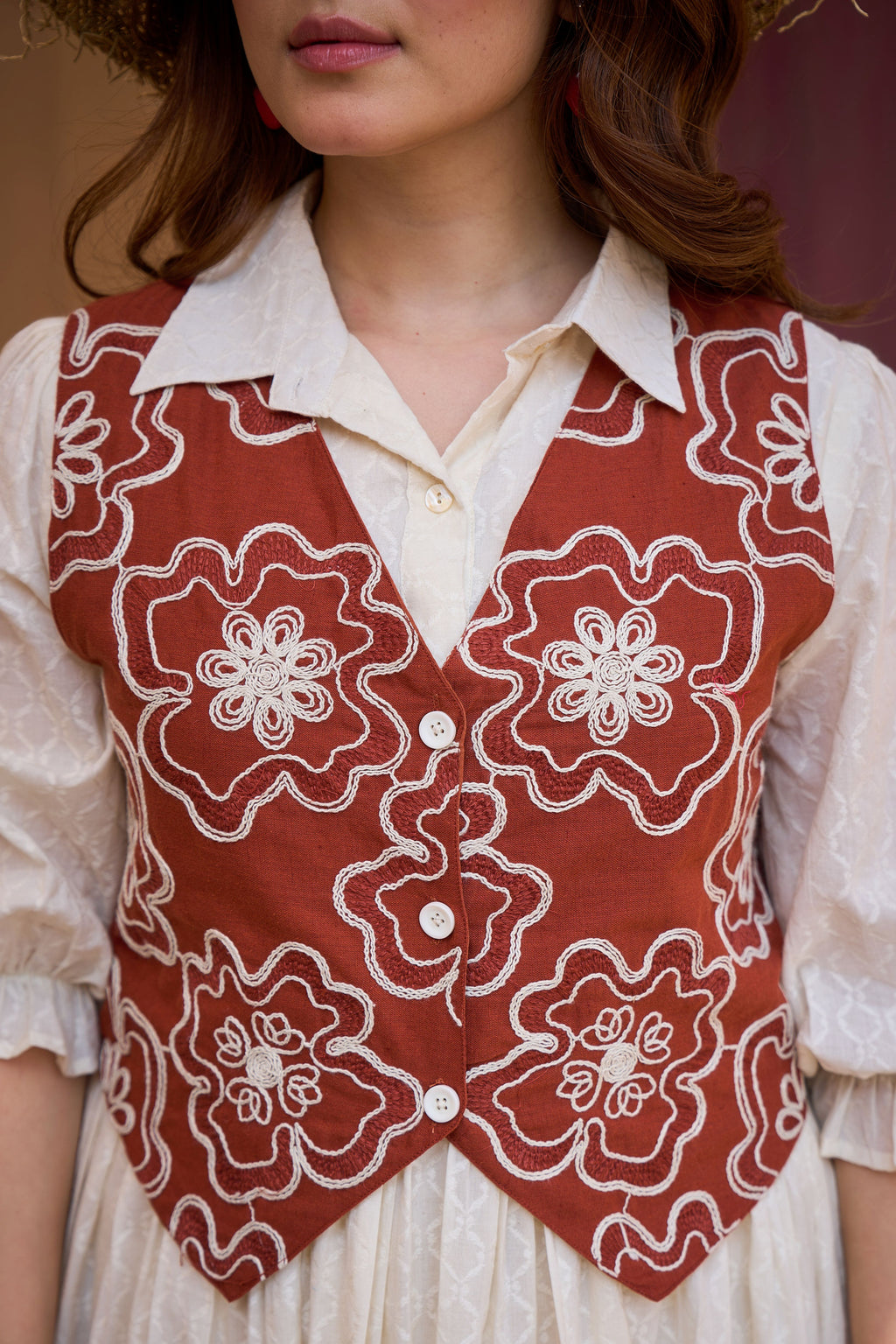 Rust Bloom Layered Midi Dress
