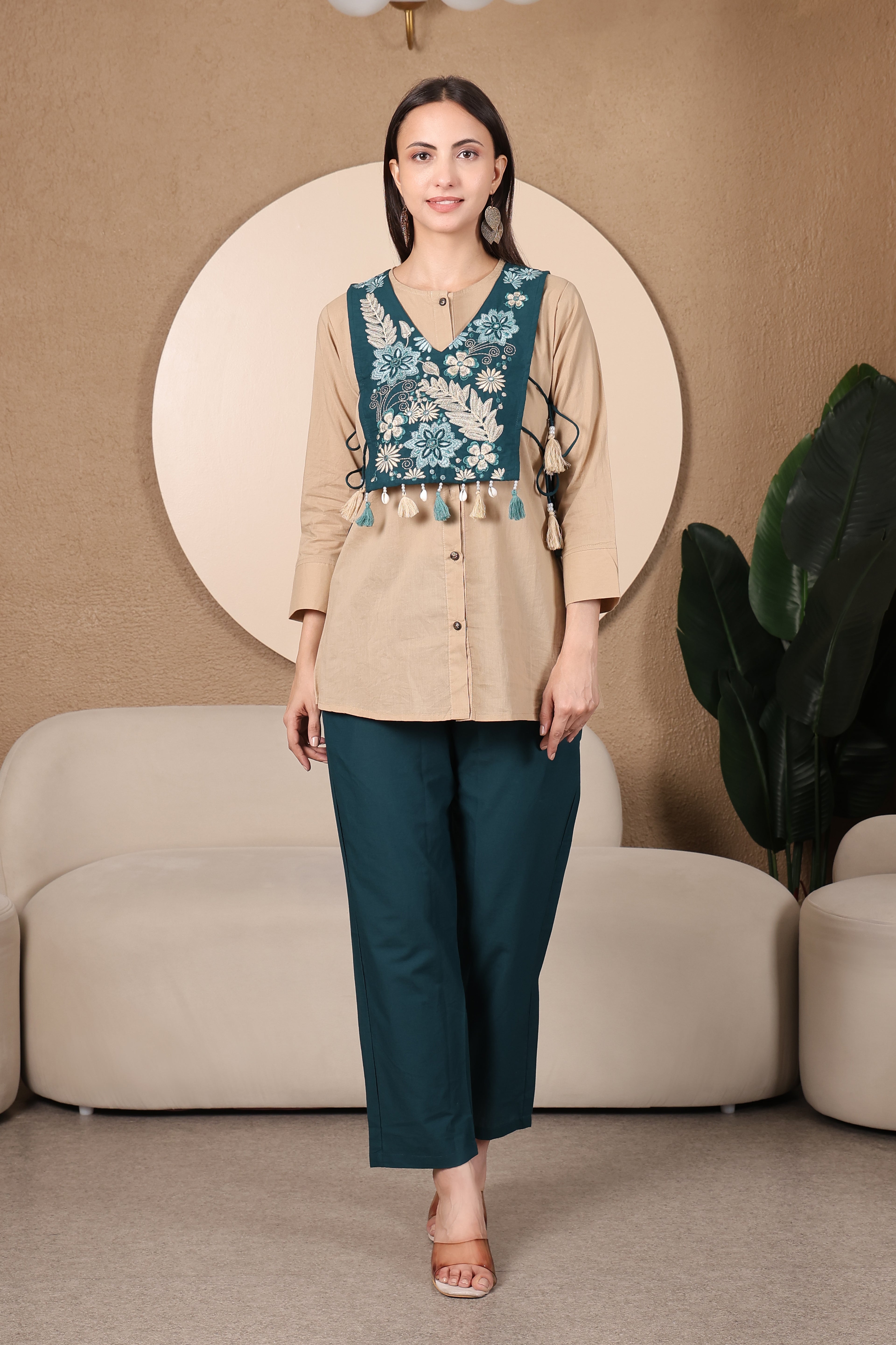Teal Bloom Embroidered Co-Ord Set