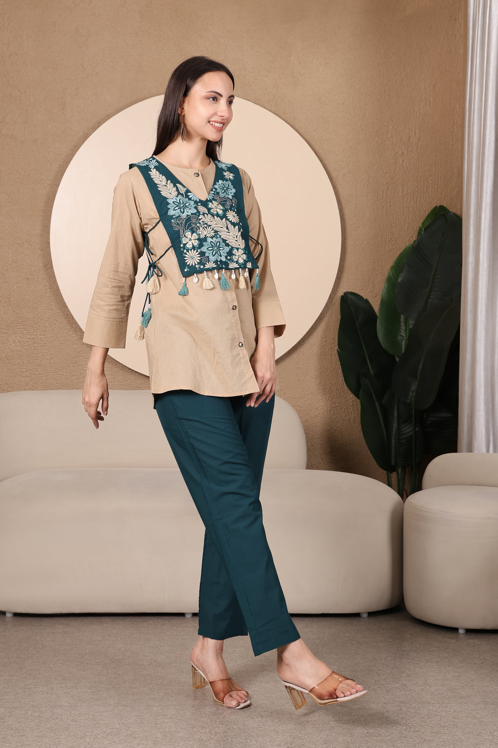 Teal Bloom Embroidered Co-Ord Set
