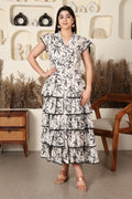 Ivory Noir Tiered Maxi Dress