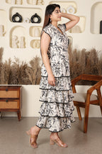 Ivory Noir Tiered Maxi Dress