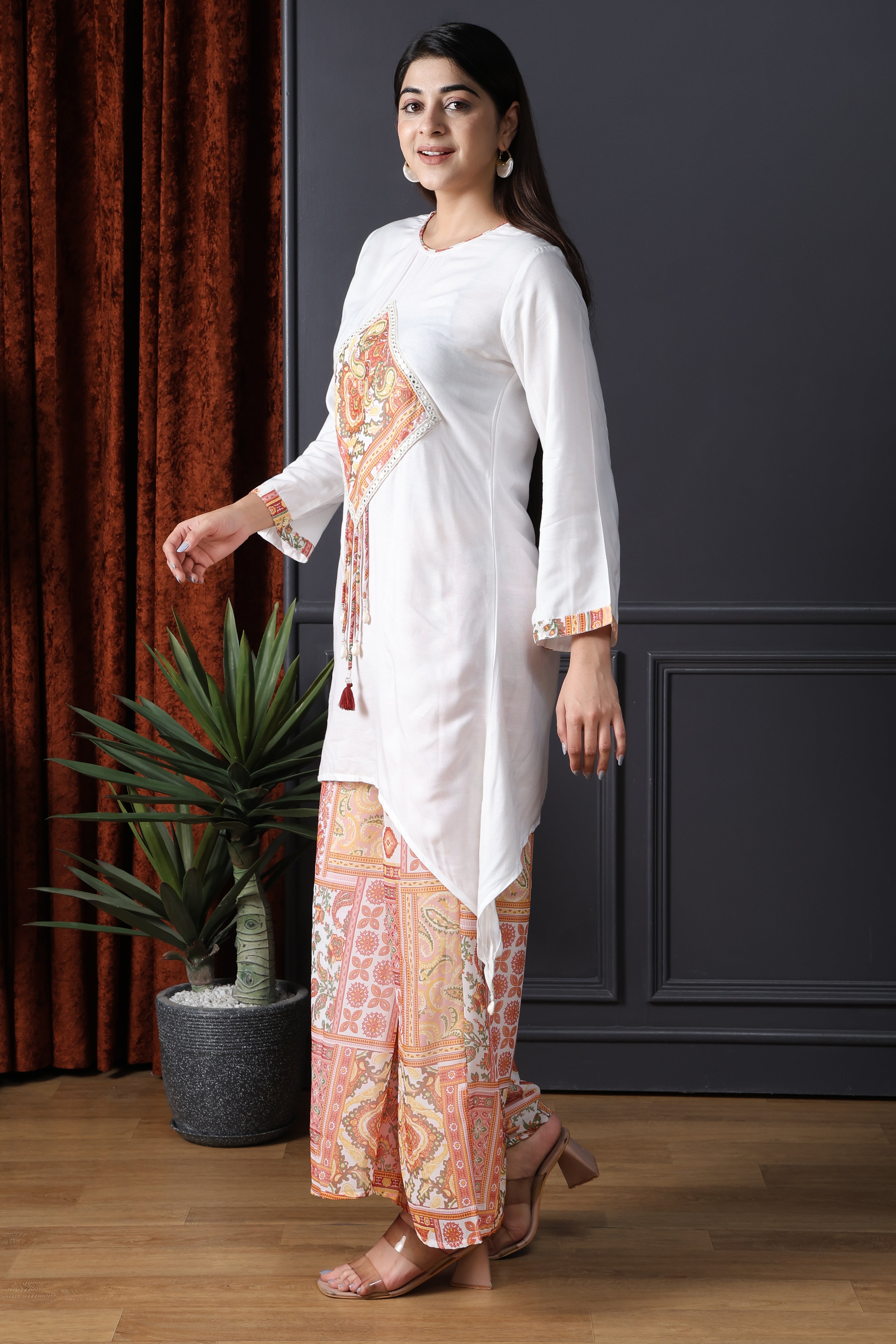 Ivory Paisley Patchwork Kurta Palazzo Set