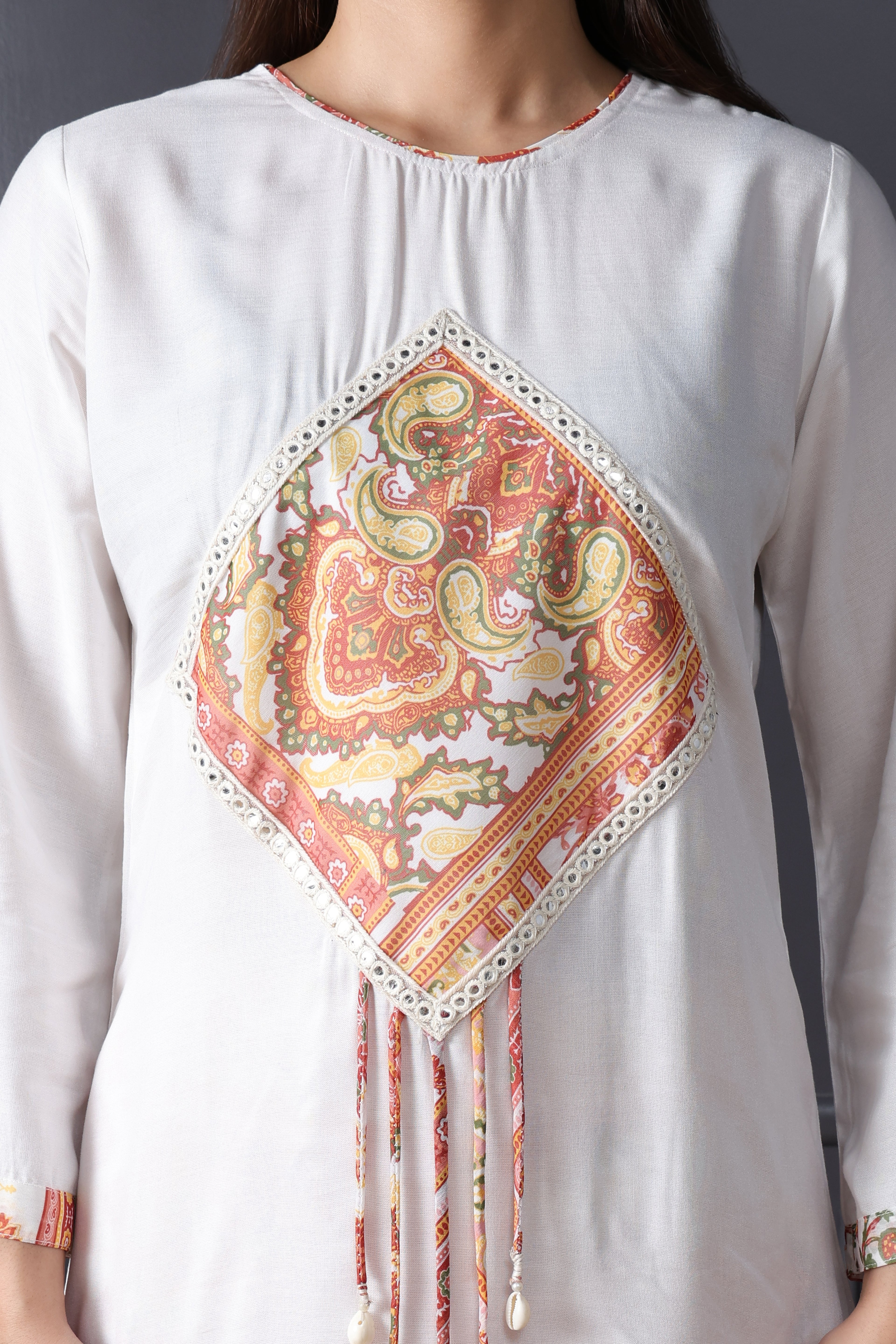 Ivory Paisley Patchwork Kurta Palazzo Set