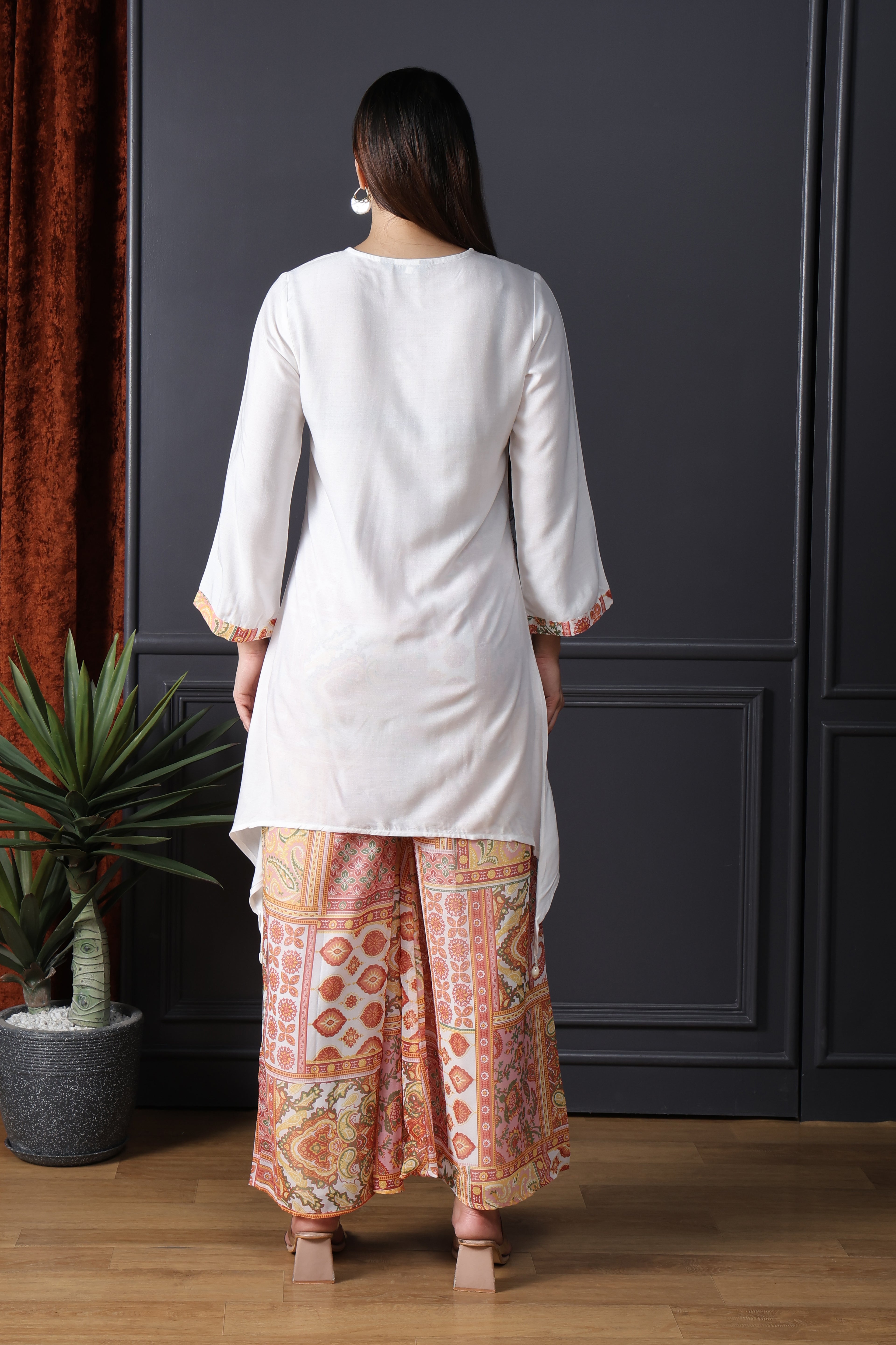 Ivory Paisley Patchwork Kurta Palazzo Set