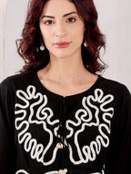 Black Embroidered Dress With White Trim For Women