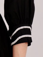 Black Embroidered Dress With White Trim For Women