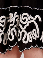 Black Embroidered Dress With White Trim For Women