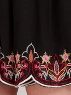 Black Embroidered Boho Mini Dress With Floral Details