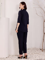 Navy Blue Mirror Work Embellished Top With Pants Women's Ethnic Co-Ord Set