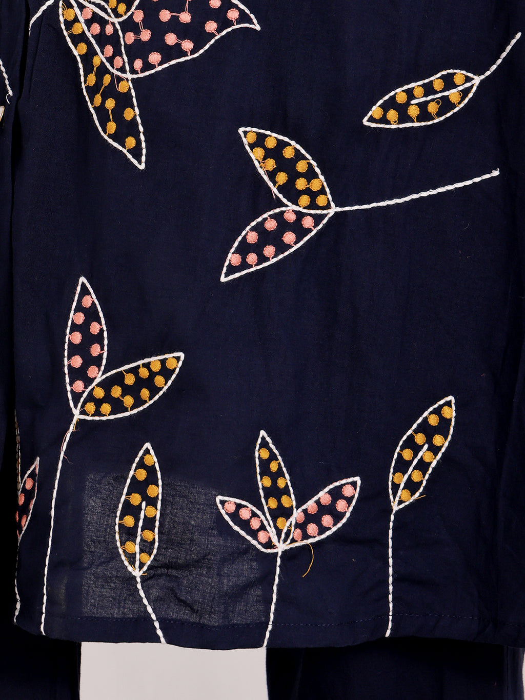 Navy Blue Embroidered Butterfly Cotton Kurta Set For Women