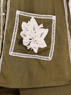 Olive Green Embroidered Co-Ord Set With White Floral Patch Pockets
