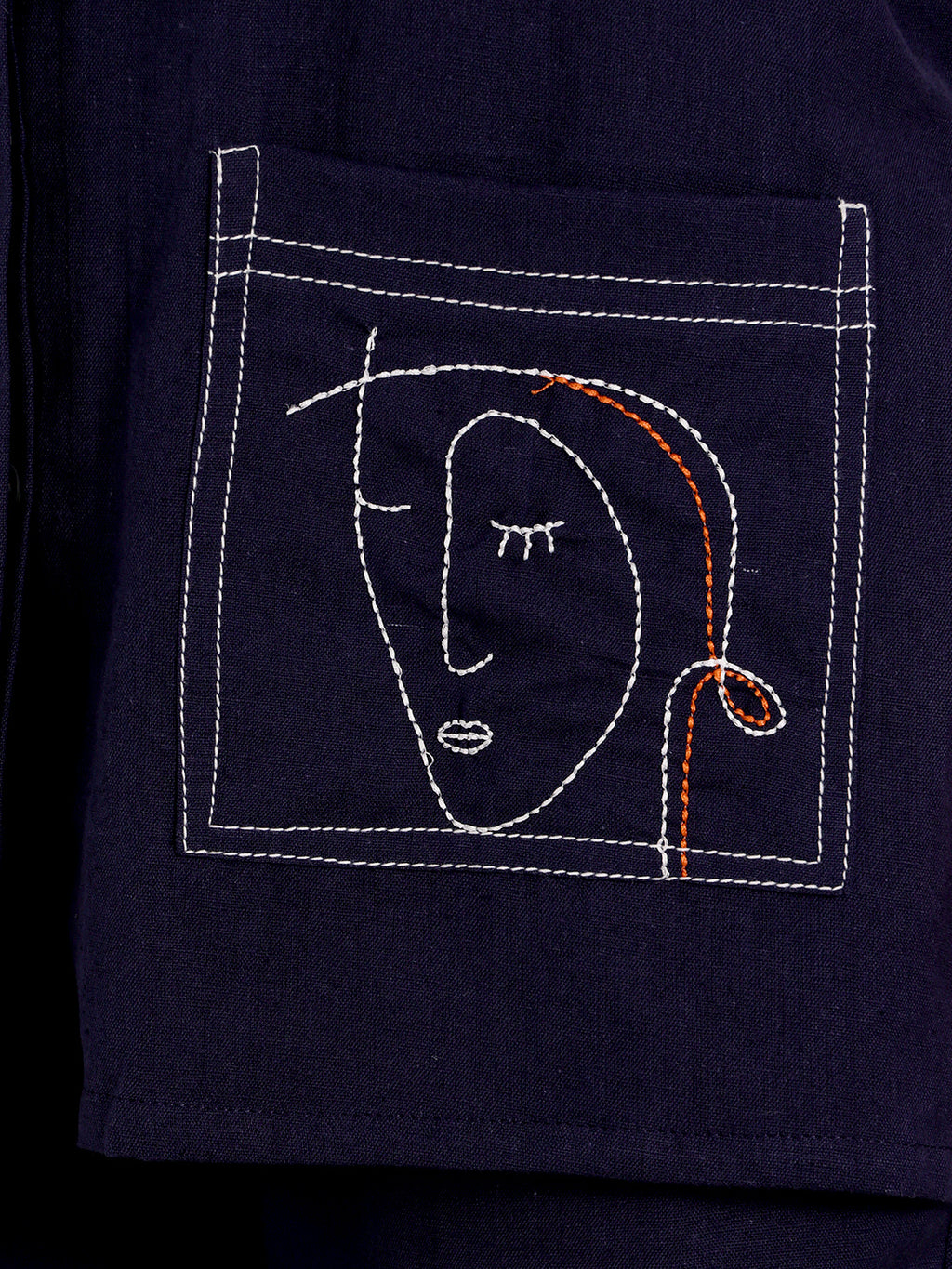 Navy Blue Embroidered Face Art Co-Ord Set