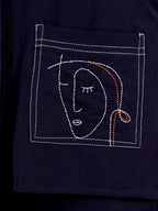Navy Blue Embroidered Face Art Co-Ord Set