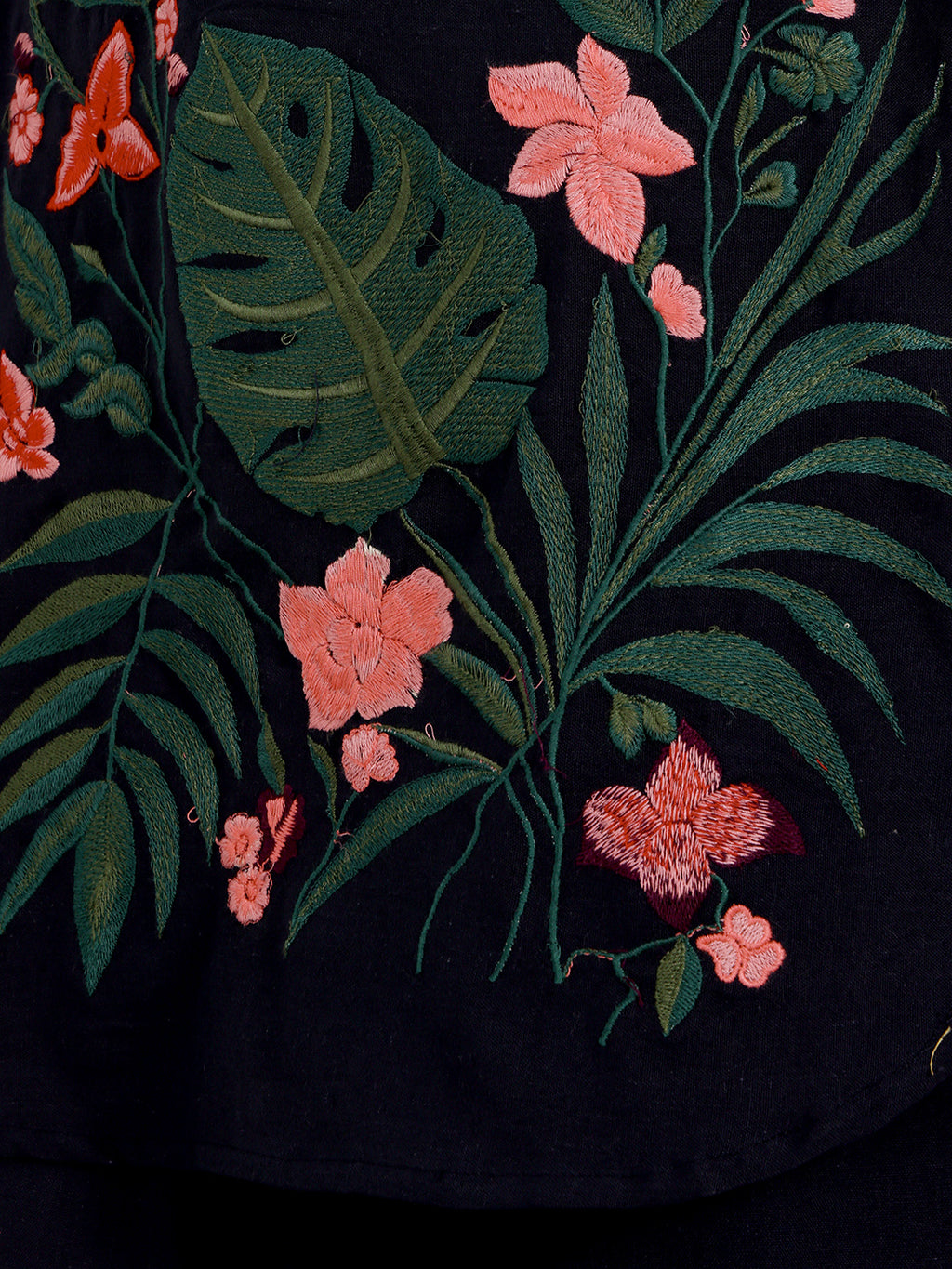 Navy Blue Embroidered Floral Top With Palazzo Set For Women