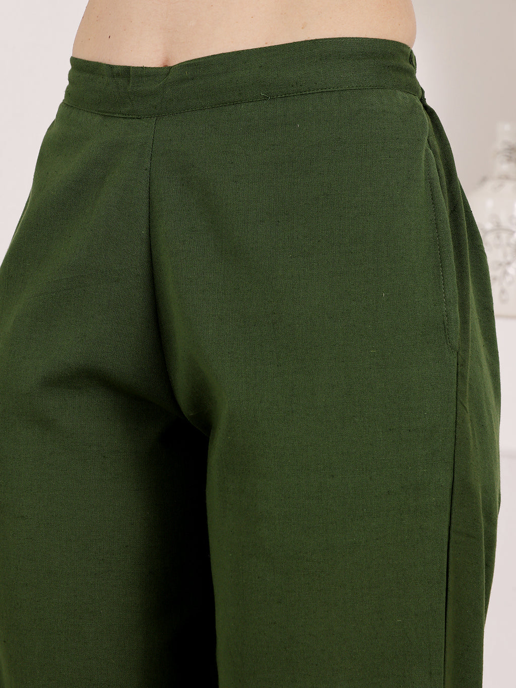 Women's Green Cotton Tunic Top And Pant Co-Ord Set With Embroidered Face Motif
