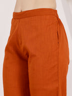 Burnt Orange Mirror Work Co-Ord Set With Collared Shirt Top
