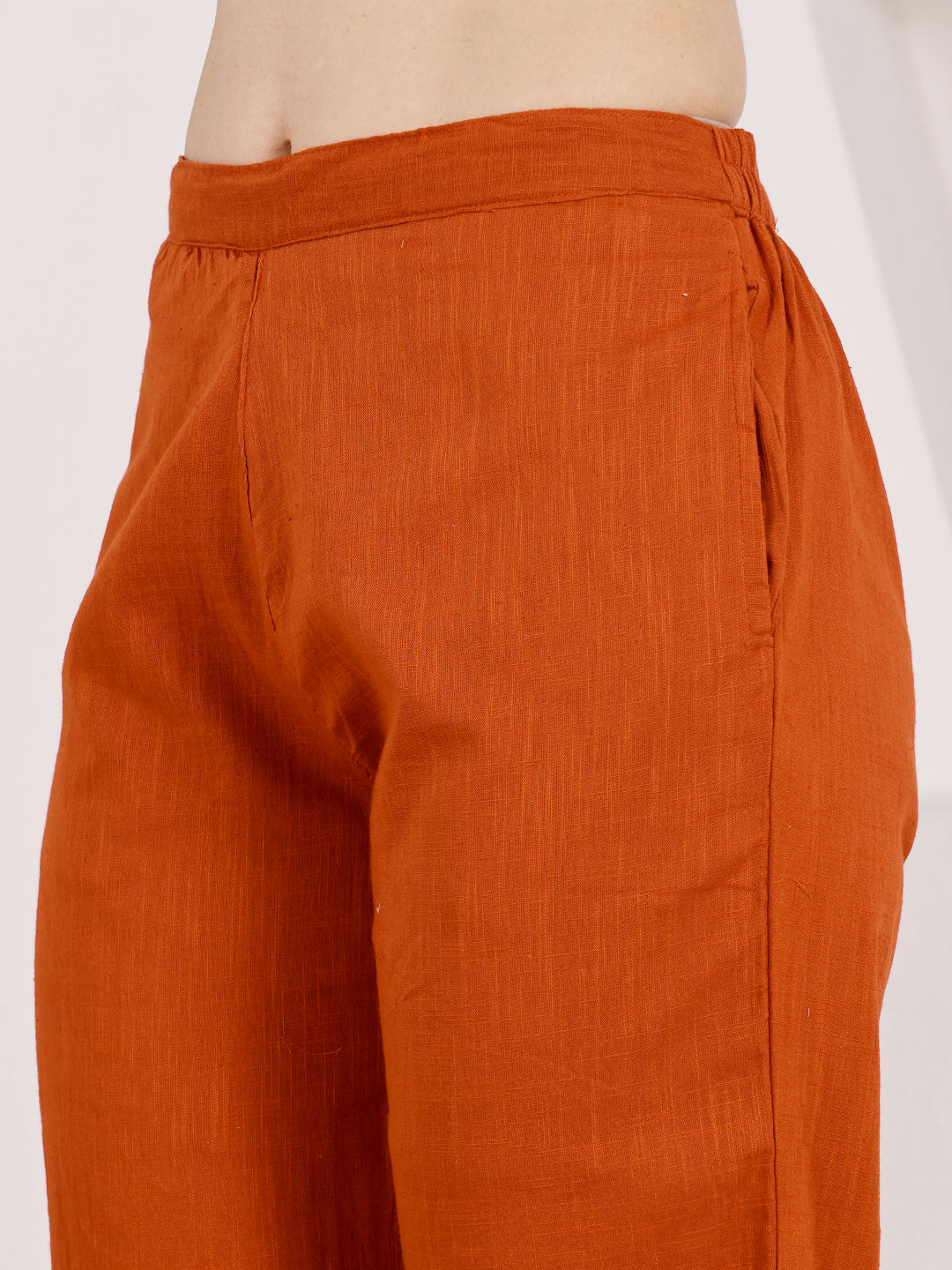 Burnt Orange Mirror Work Co-Ord Set With Collared Shirt Top