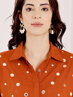 Burnt Orange Mirror Work Co-Ord Set With Collared Shirt Top