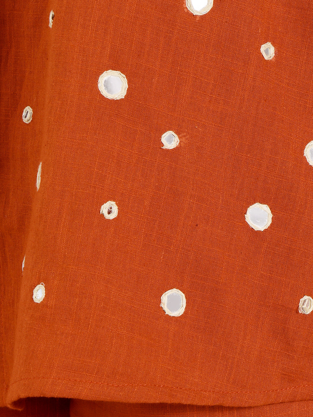 Burnt Orange Mirror Work Co-Ord Set With Collared Shirt Top