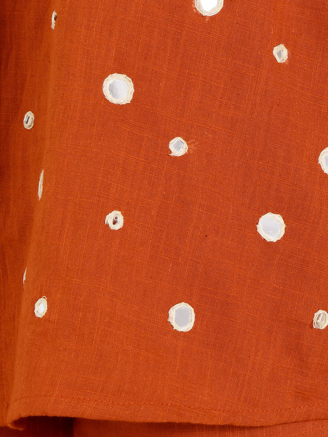 Burnt Orange Mirror Work Co-Ord Set With Collared Shirt Top