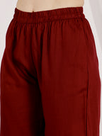 Wine Maroon Embroidered Co-Ord Set With Ethnic Yoke Detailing