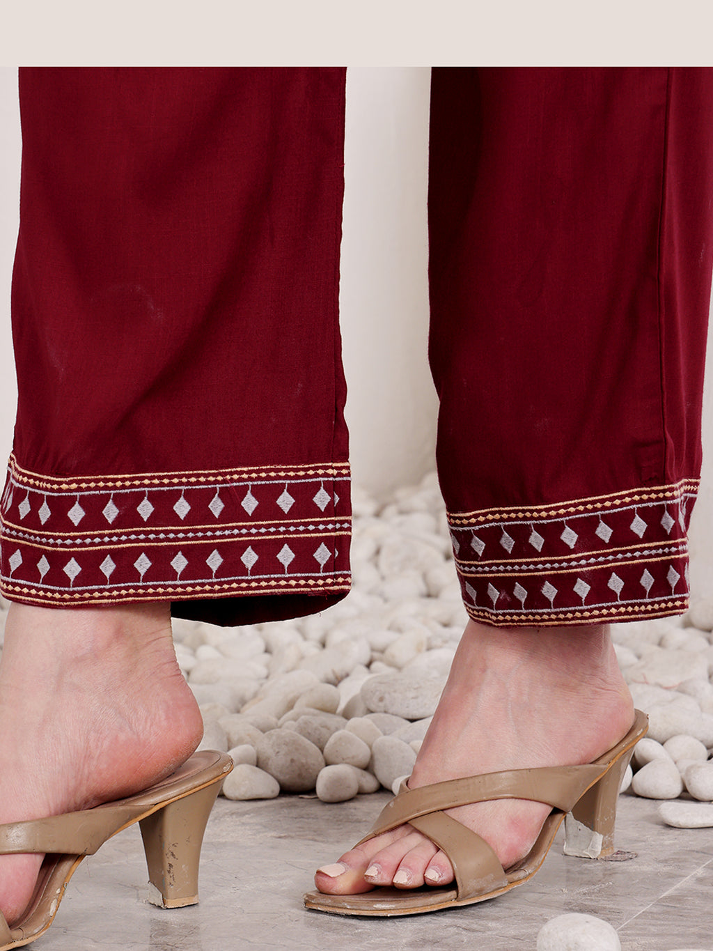 Wine Maroon Embroidered Co-Ord Set With Ethnic Yoke Detailing
