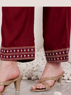 Wine Maroon Embroidered Co-Ord Set With Ethnic Yoke Detailing