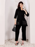 Black Embroidered Abstract Face Design Kurti Set For Women