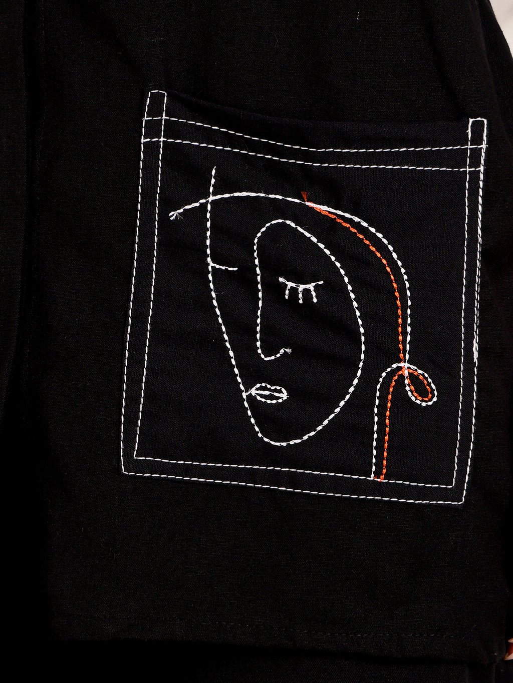 Black Embroidered Abstract Face Design Kurti Set For Women