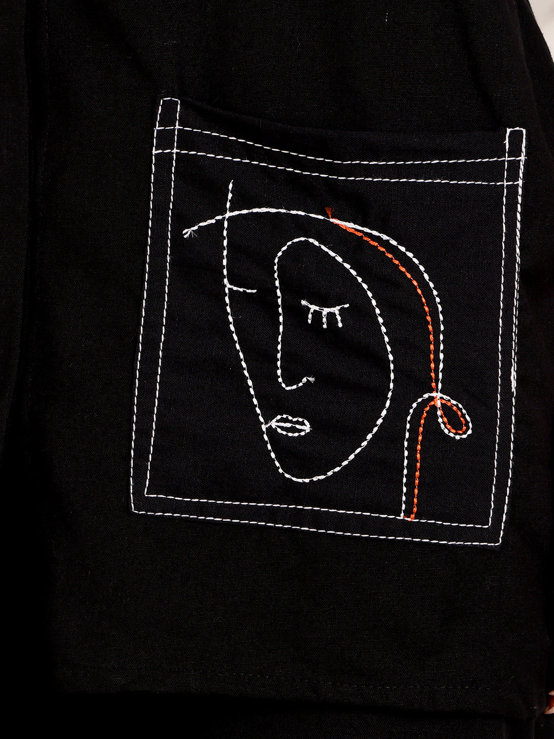 Black Embroidered Abstract Face Design Kurti Set For Women