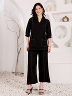 Women's Black Ethnic Co-Ord Set With Sequin Work Tunic Top & Palazzo Pants
