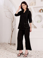 Women's Black Ethnic Co-Ord Set With Sequin Work Tunic Top & Palazzo Pants