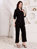 Women's Black Ethnic Co-Ord Set With Sequin Work Tunic Top & Palazzo Pants