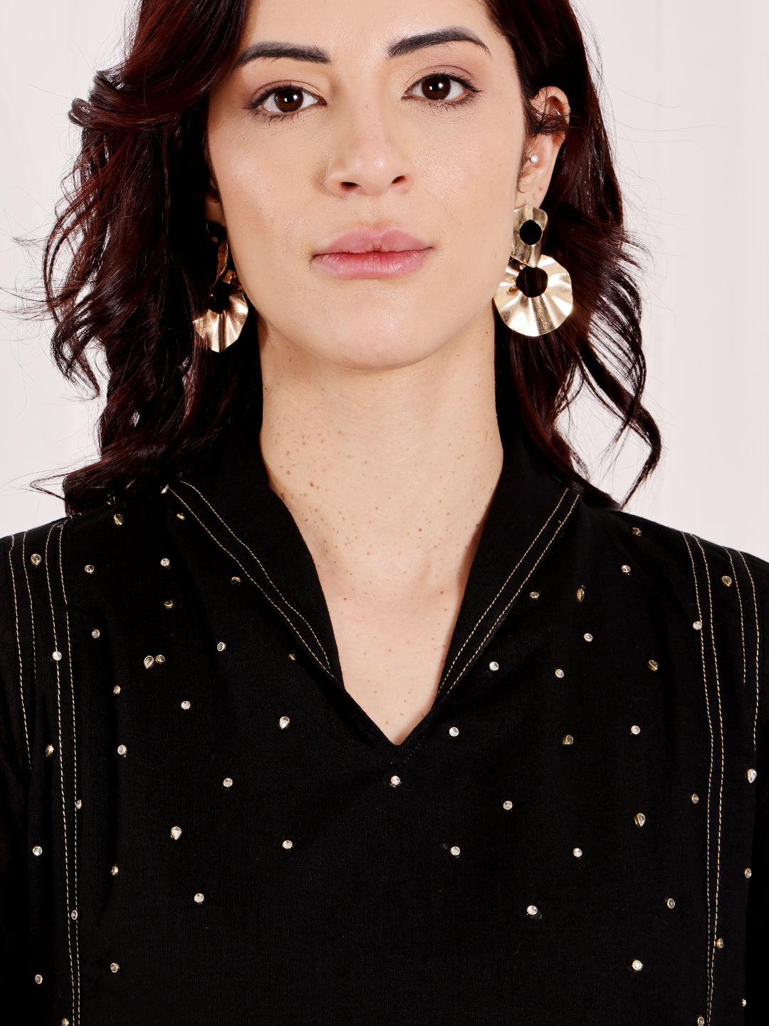 Women's Black Ethnic Co-Ord Set With Sequin Work Tunic Top & Palazzo Pants