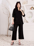 Women's Black Ethnic Co-Ord Set With Sequin Work Tunic Top & Palazzo Pants