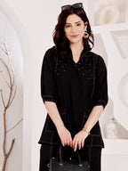 Women's Black Ethnic Co-Ord Set With Sequin Work Tunic Top & Palazzo Pants