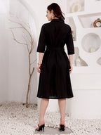Black Shirt Dress With White Floral Embroidery