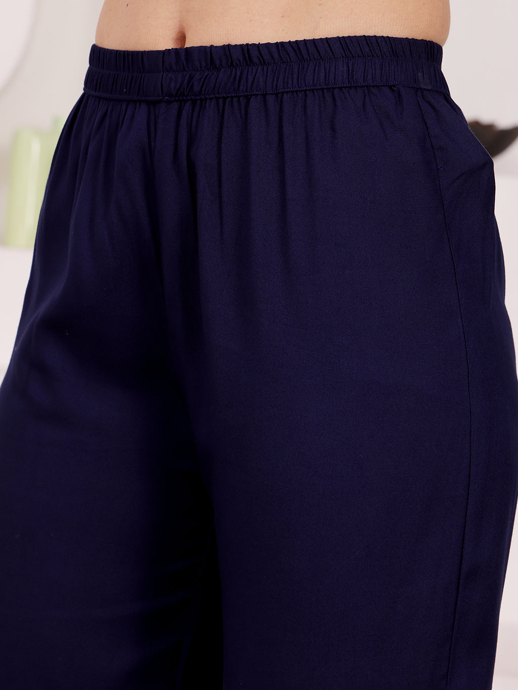 Navy Blue Embroidered Kurta Pant Set For Women