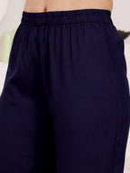 Navy Blue Embroidered Kurta Pant Set For Women