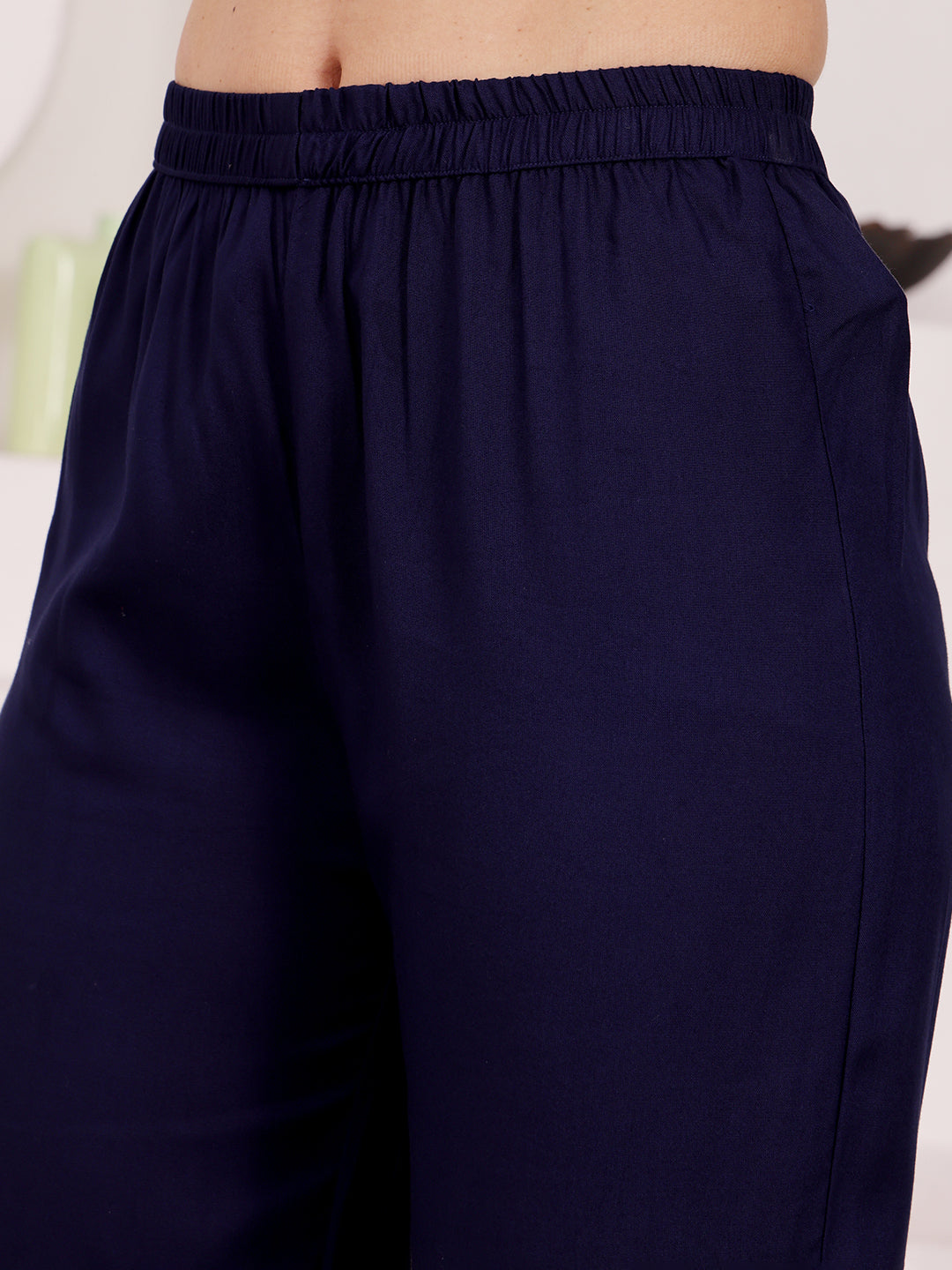 Navy Blue Embroidered Kurta Pant Set For Women