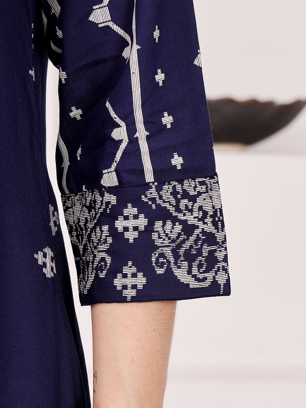 Navy Blue Embroidered Kurta Pant Set For Women