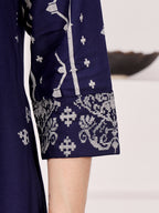 Navy Blue Embroidered Kurta Pant Set For Women