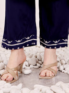 Navy Blue Embroidered Kurta Pant Set For Women
